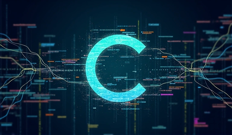 Digital illustration of a copyright symbol over abstract code